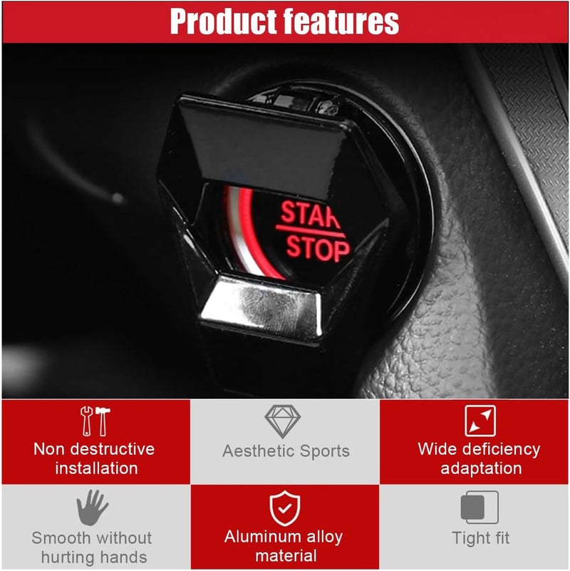 GLSOWEE Car Engine Start/Stop Button Cover, Zinc Alloy Car Push Button Start Cover Car Power Control Trim, Universal Key Ignition Switch Protective Cover for Cars, SUVs (Black) - Image 3